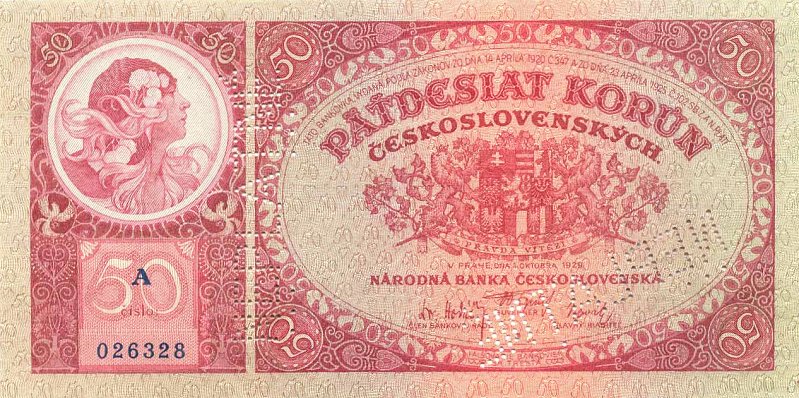 Front of Czechoslovakia p22s: 50 Korun from 1929