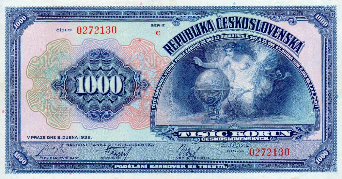 Front of Czechoslovakia p25a: 1000 Korun from 1932