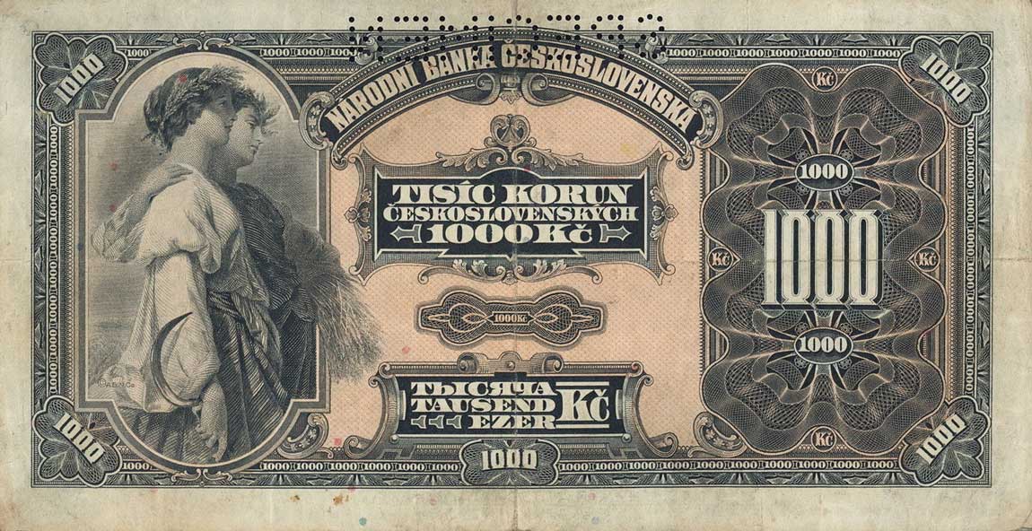 Back of Czechoslovakia p25s: 1000 Korun from 1932