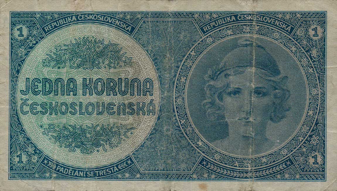 Front of Czechoslovakia p27a: 1 Koruna from 1938