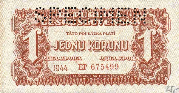 Front of Czechoslovakia p45s: 1 Koruna from 1944