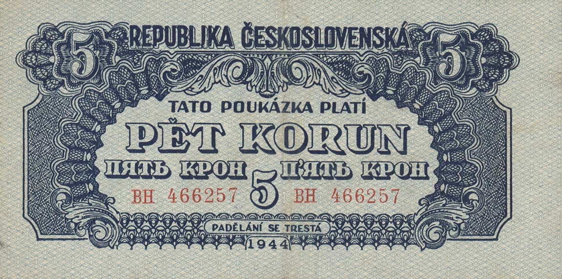 Front of Czechoslovakia p46a: 5 Korun from 1944