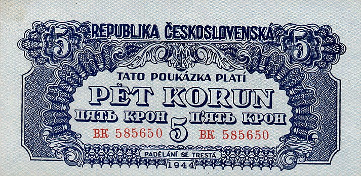 Front of Czechoslovakia p46b: 5 Korun from 1944