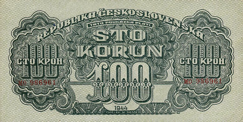 Front of Czechoslovakia p48a: 100 Korun from 1944