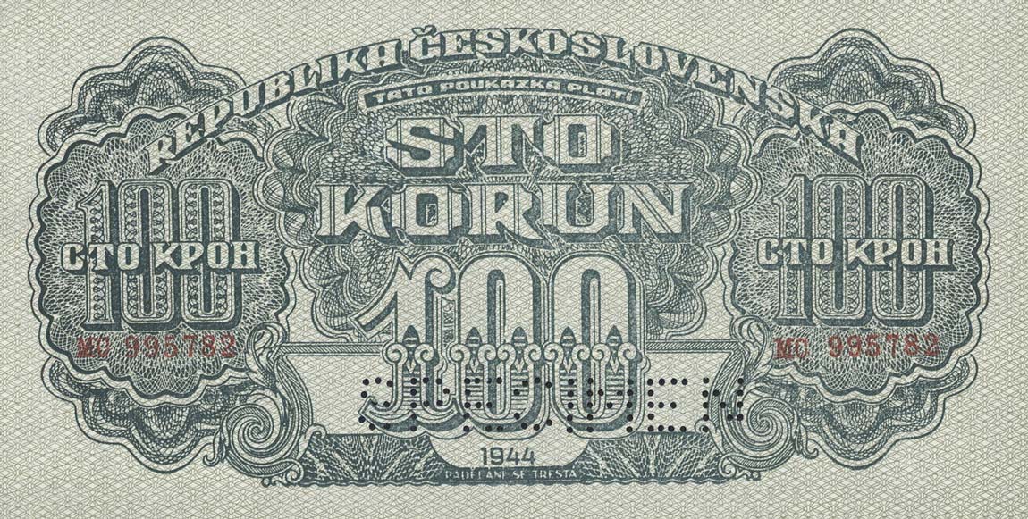 Front of Czechoslovakia p48s: 100 Korun from 1944