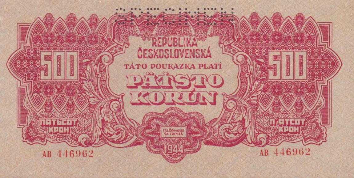 Front of Czechoslovakia p49s: 500 Korun from 1944