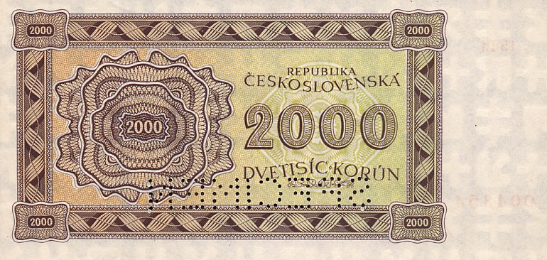 Back of Czechoslovakia p50As: 2000 Korun from 1945