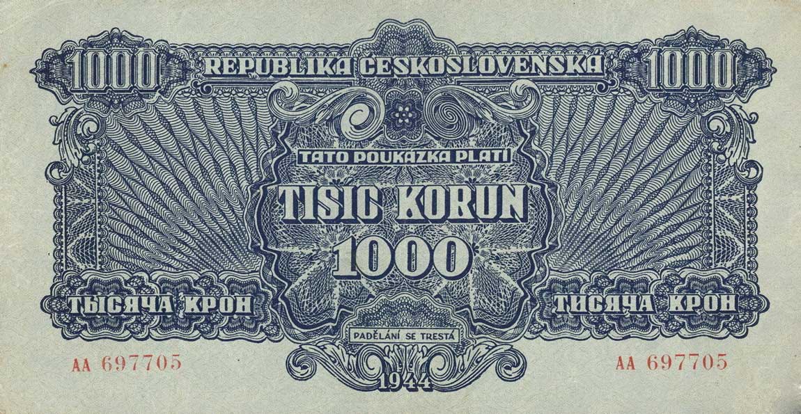 Front of Czechoslovakia p50a: 1000 Korun from 1944