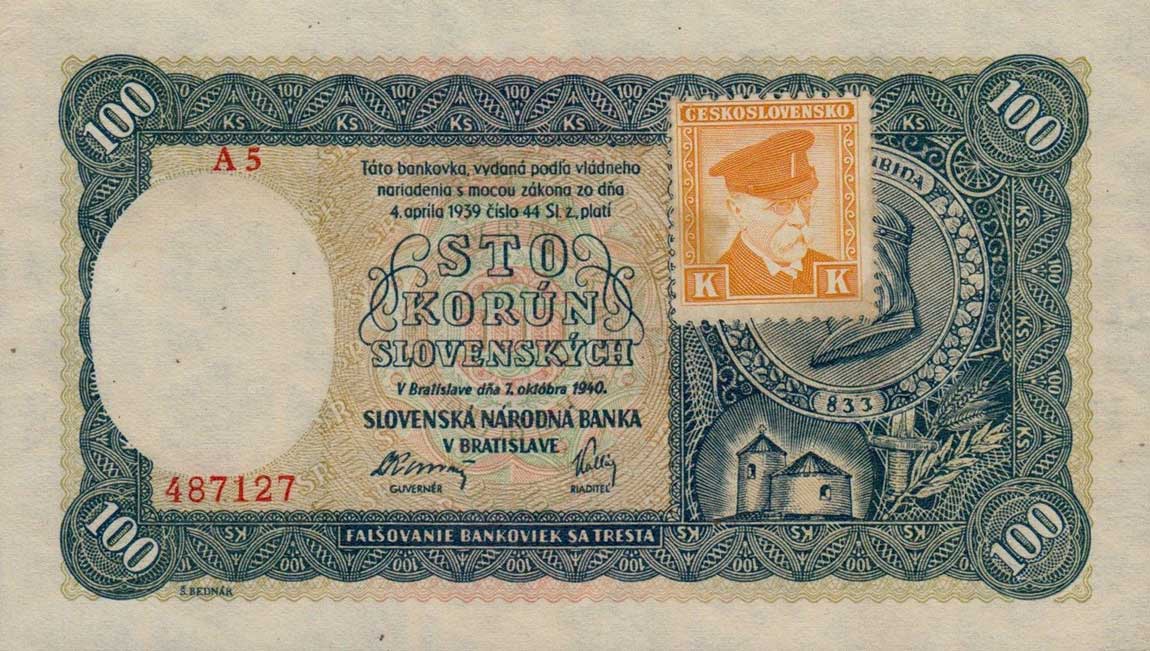 Front of Czechoslovakia p51a: 100 Korun from 1945