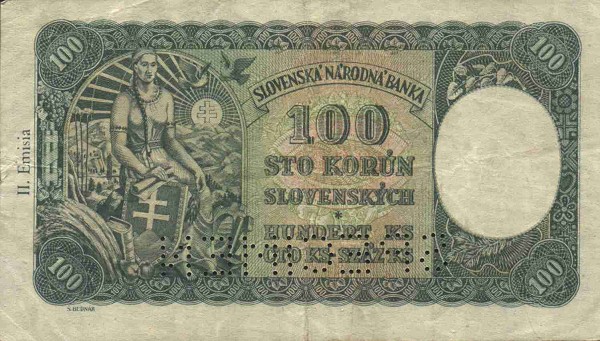 Back of Czechoslovakia p52s: 100 Korun from 1945