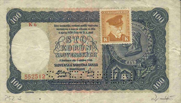 Front of Czechoslovakia p52s: 100 Korun from 1945
