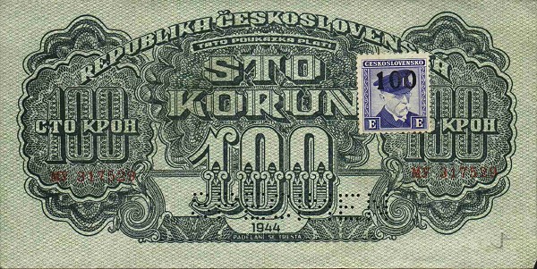 Front of Czechoslovakia p53s: 100 Korun from 1944