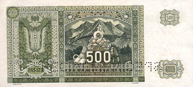 Back of Czechoslovakia p54s: 500 Korun from 1945