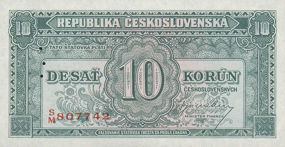 Front of Czechoslovakia p60s: 10 Korun from 1945