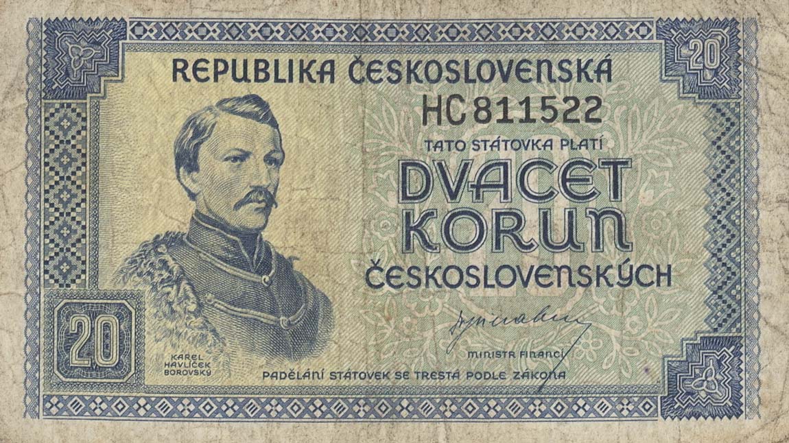 Front of Czechoslovakia p61a: 20 Korun from 1945