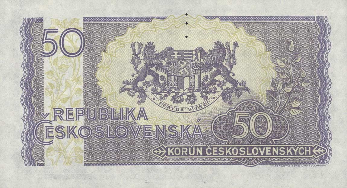 Back of Czechoslovakia p62s: 50 Korun from 1945