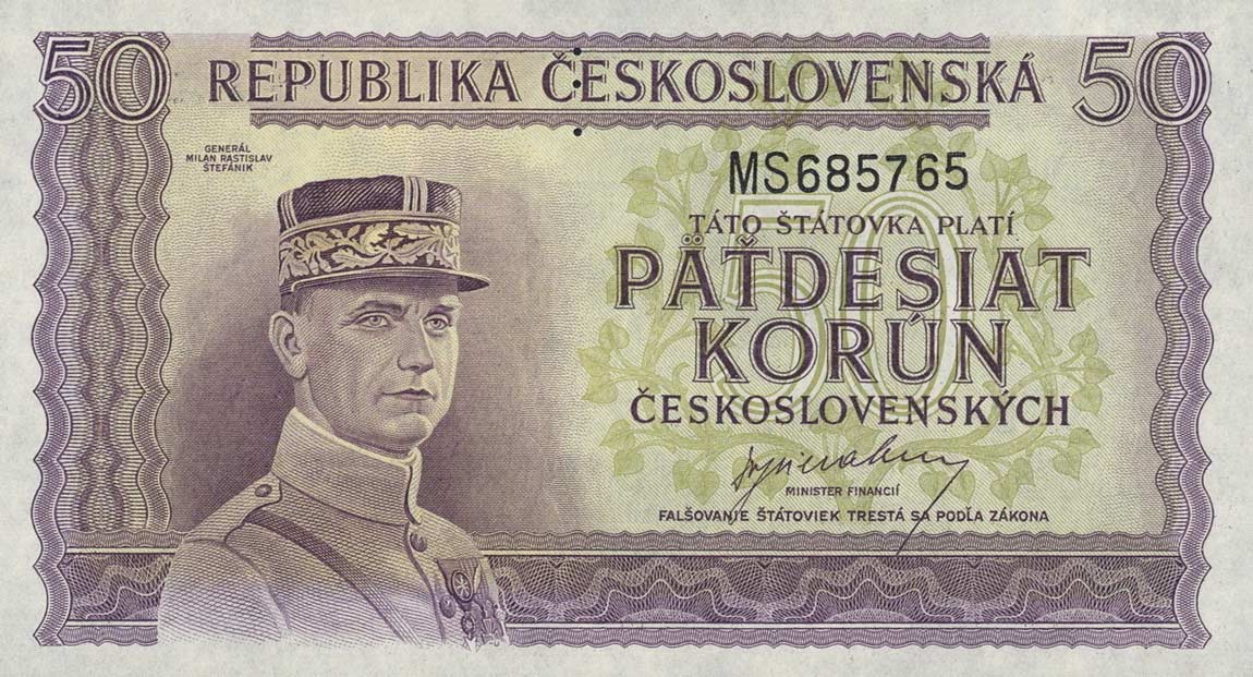 Front of Czechoslovakia p62s: 50 Korun from 1945