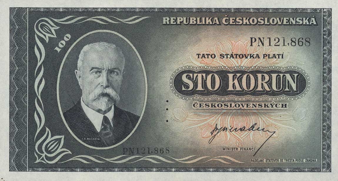 Front of Czechoslovakia p63s: 100 Korun from 1945