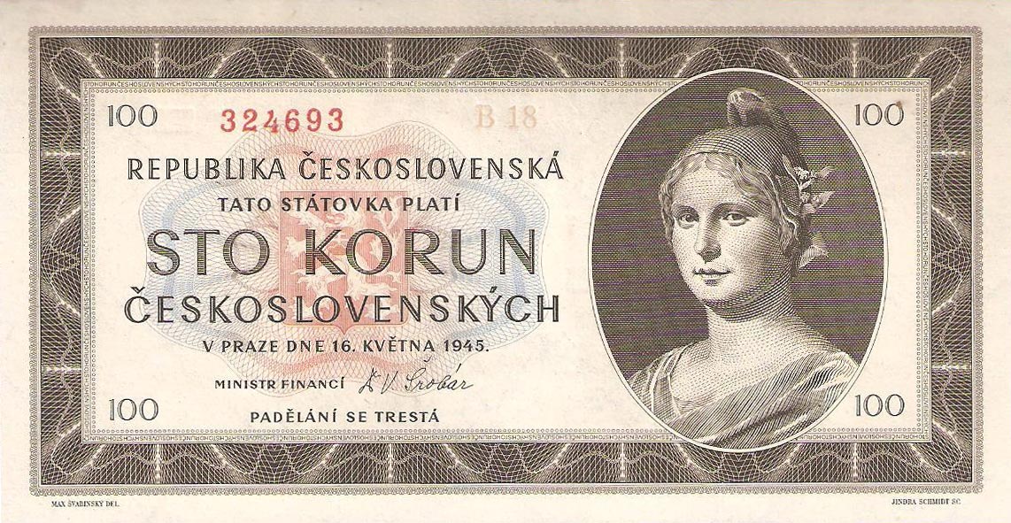 Front of Czechoslovakia p67a: 100 Korun from 1945