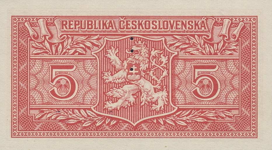 Back of Czechoslovakia p68s: 5 Korun from 1949