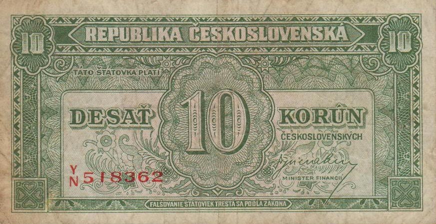 Front of Czechoslovakia p69a: 10 Korun from 1950