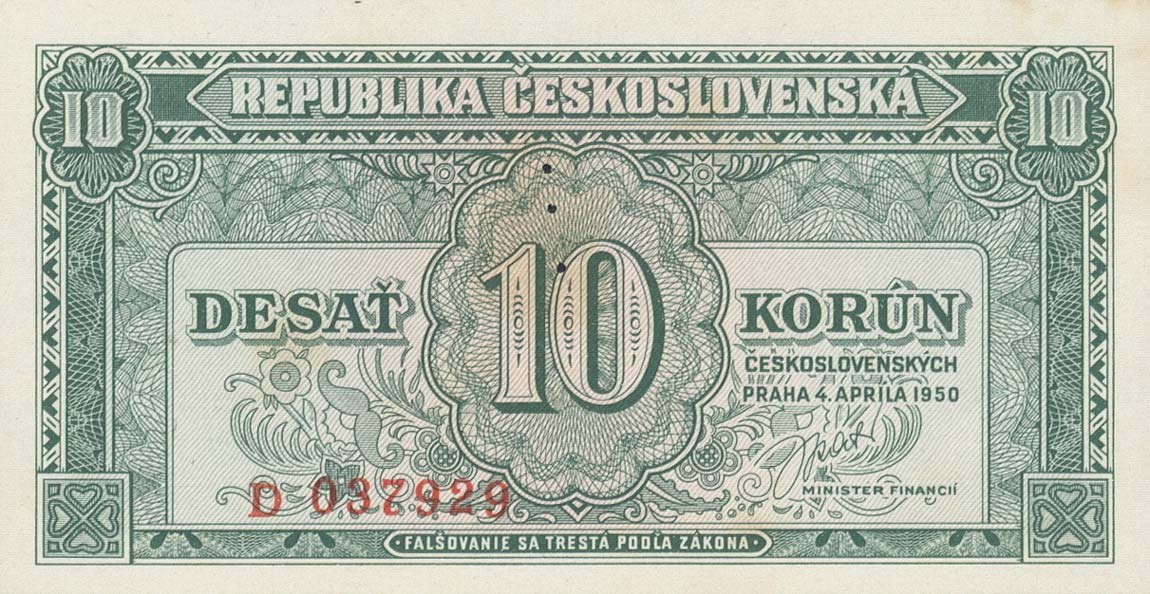 Front of Czechoslovakia p69s: 10 Korun from 1950