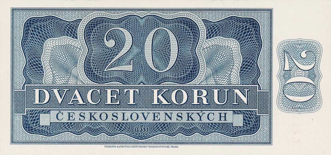 Back of Czechoslovakia p72A: 20 Korun from 1953