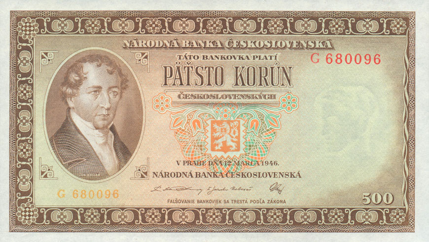 Front of Czechoslovakia p73a: 500 Korun from 1946