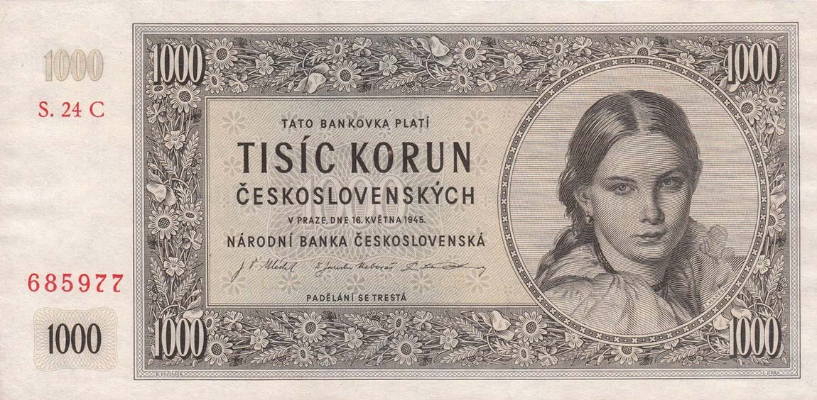 Front of Czechoslovakia p74c: 1000 Korun from 1945