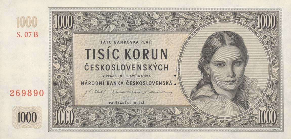 Front of Czechoslovakia p74s: 1000 Korun from 1945