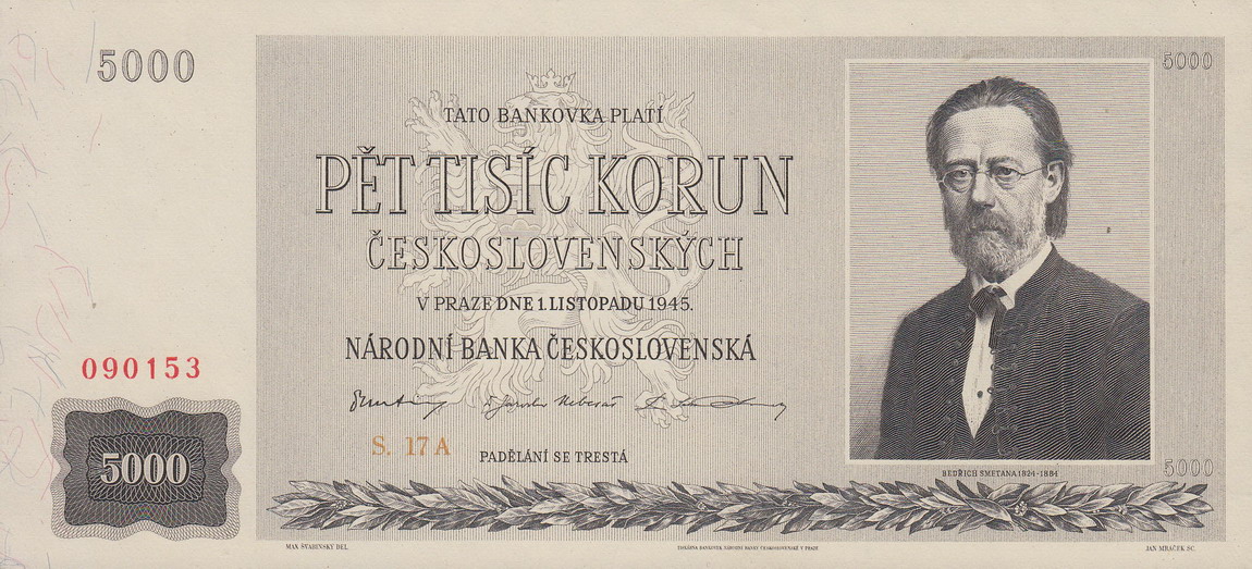 Front of Czechoslovakia p75a: 5000 Korun from 1945