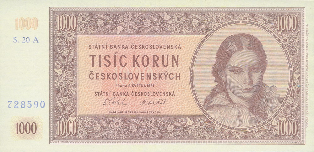 Front of Czechoslovakia p77: 1000 Korun from 1951