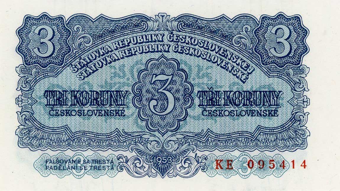 Front of Czechoslovakia p79a: 3 Korun from 1953