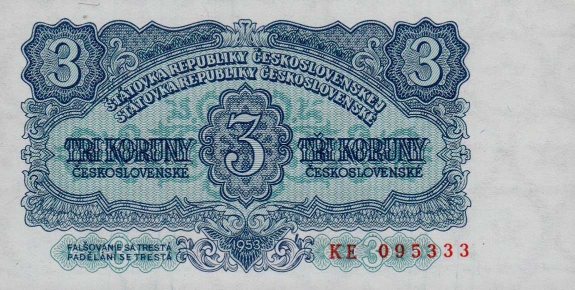 Front of Czechoslovakia p79b: 3 Korun from 1953