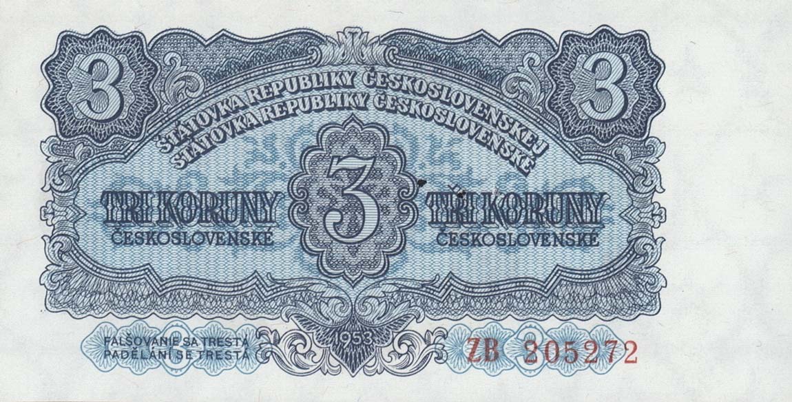 Front of Czechoslovakia p79s: 3 Korun from 1953