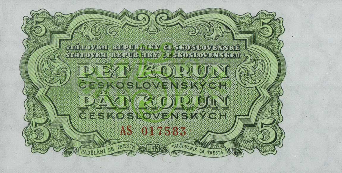 Front of Czechoslovakia p80a: 5 Korun from 1953