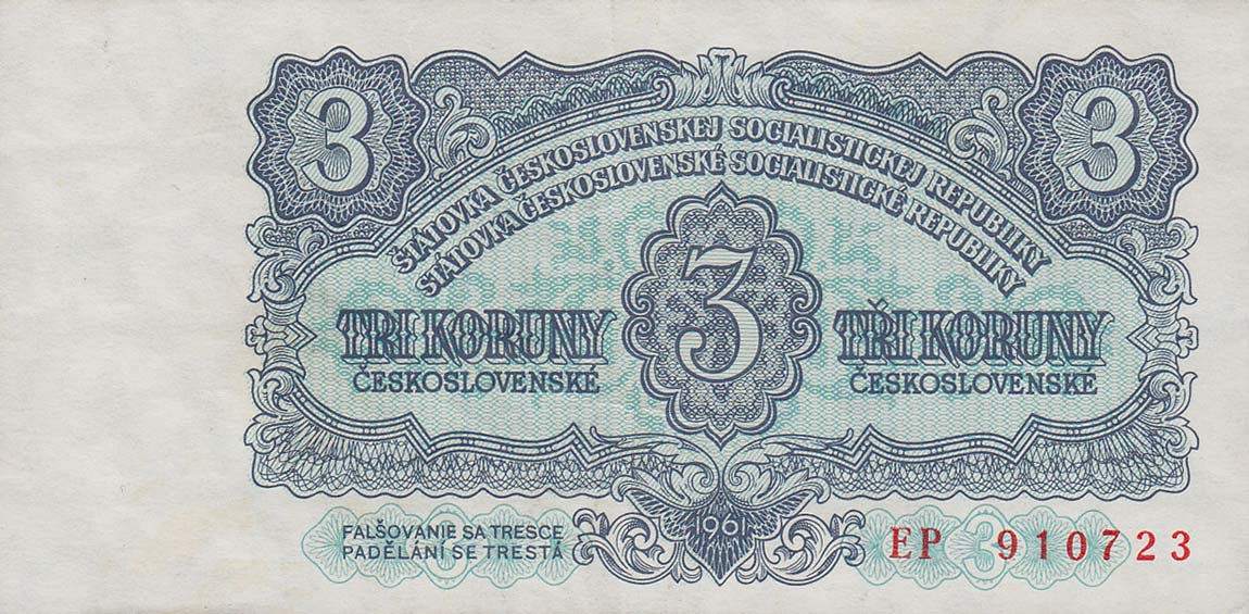 Front of Czechoslovakia p81a: 3 Korun from 1961