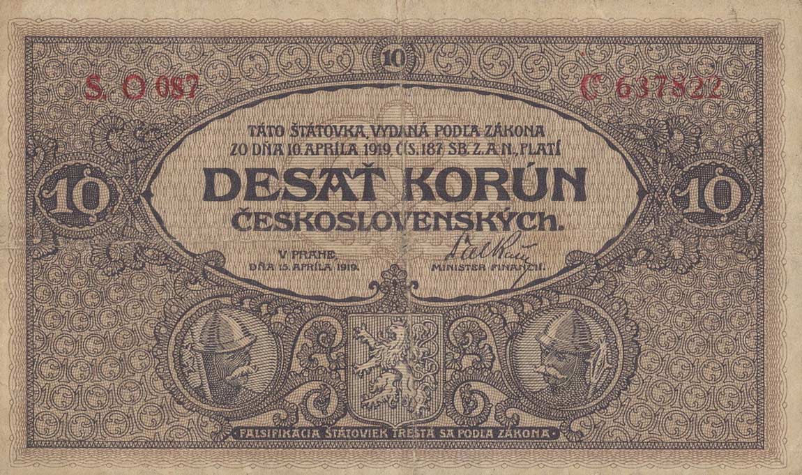 Front of Czechoslovakia p8b: 10 Korun from 1919