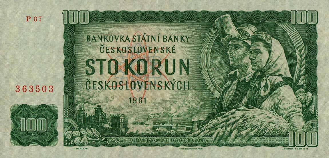 Front of Czechoslovakia p91e: 100 Korun from 1961