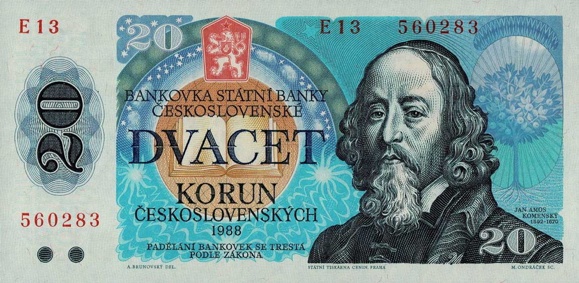 Front of Czechoslovakia p95a: 20 Korun from 1988