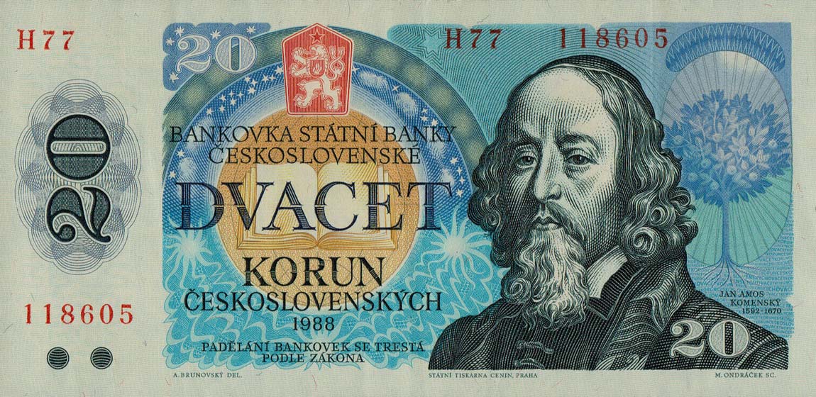 Front of Czechoslovakia p95b: 20 Korun from 1988