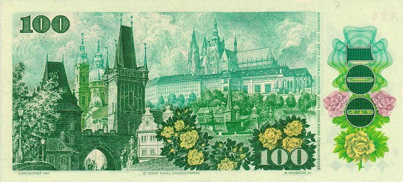 Back of Czechoslovakia p97: 100 Korun from 1989