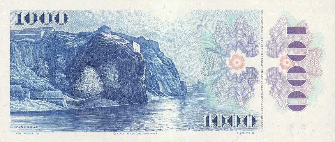 Back of Czechoslovakia p98a: 1000 Korun from 1985