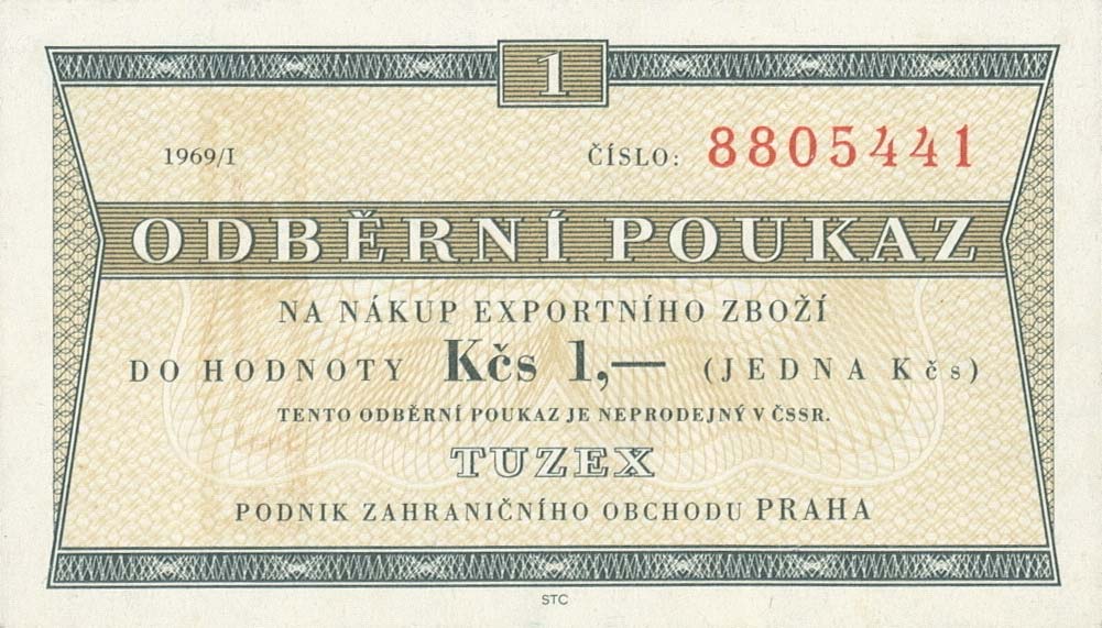 Front of Czechoslovakia pFX41a: 1 Koruna from 1969