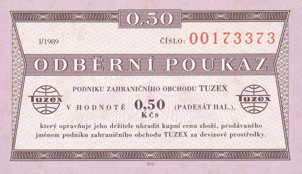 Front of Czechoslovakia pFX63: 0.5 Koruna from 1989