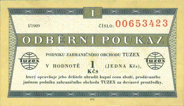 Front of Czechoslovakia pFX64: 1 Koruna from 1989