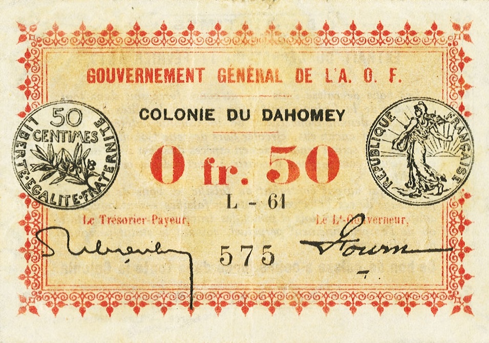 Front of Dahomey p1b: 0.5 Franc from 1917