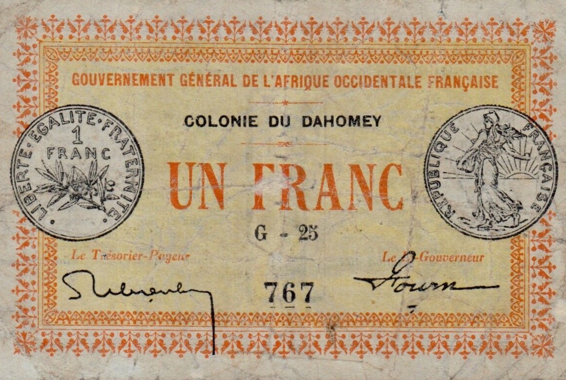 Front of Dahomey p2b: 1 Franc from 1917