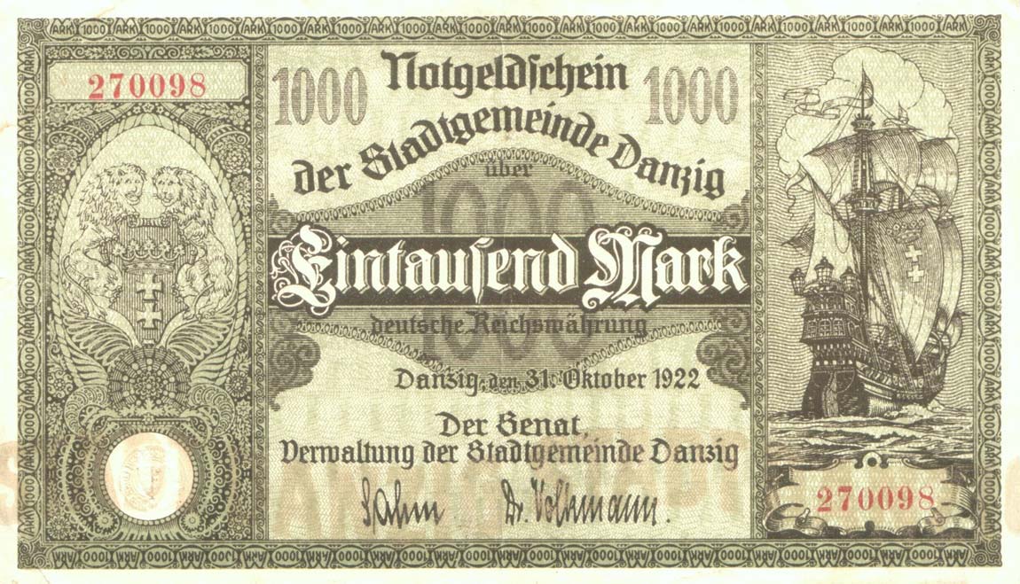 Front of Danzig p15: 1000 Mark from 1922