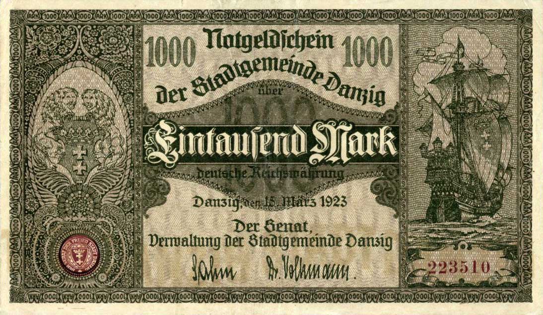 Front of Danzig p16: 1000 Mark from 1923